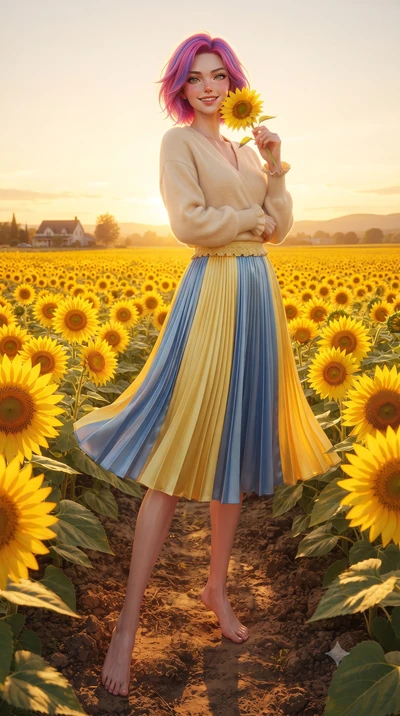score_9, masterpiece, best quality, ultra-detailed, high-budget anime keyframe, editorial fashion photography, tasteful artistic composition, Caucasian woman. low angle full-body shot from head to toe showing her feet, filling the entire 9:16 vertica
