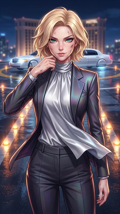 score_9, masterpiece, best quality, ultra-detailed, high-budget anime keyframe, editorial fashion photography, tasteful artistic composition, Caucasian woman, strictly human ears. close-up cowboy shot from the waist and thighs up, the character domin