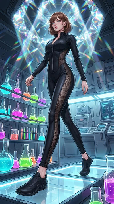 score_9, masterpiece, best quality, ultra-detailed, high-budget anime keyframe, editorial fashion photography, tasteful artistic composition, Caucasian woman, strictly human ears. low angle full-body shot from head to toe showing her feet, filling th