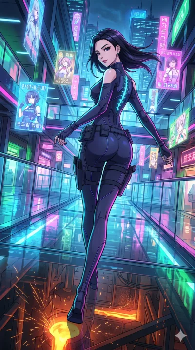 score_9, masterpiece, best quality, ultra-detailed, High-budget Anime Keyframe, vibrant colors, fluid line-art, expressive lighting, cinematic composition, Ufotable-style visual effects, top-tier animation quality, Korean woman with idol-like refined