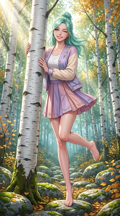 score_9, masterpiece, best quality, ultra-detailed, high-budget anime keyframe, semi-realistic 3D game render, editorial fashion photography, tasteful artistic composition, Japanese woman. low angle full-body shot from head to toe showing her feet, f