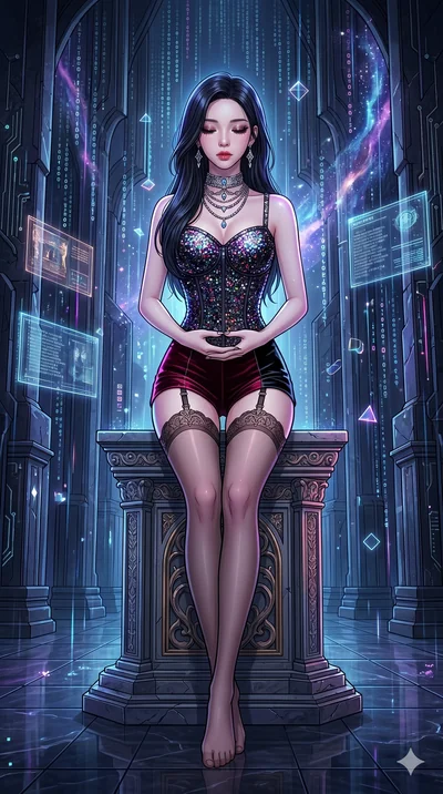 score_9, masterpiece, best quality, ultra-detailed, high-budget anime movie keyframe, cinematic anime lighting, intricate line art, Korean woman. Dynamic full-body shot stretching the vertical silhouette across the 9:16 frame. meditating peacefully i