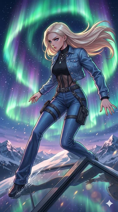 score_9, masterpiece, best quality, ultra-detailed, high-budget anime movie keyframe, cinematic anime lighting, intricate line art, Caucasian (strictly human ears) woman. Low angle cowboy shot capturing a powerful motion and statuesque presence. stan