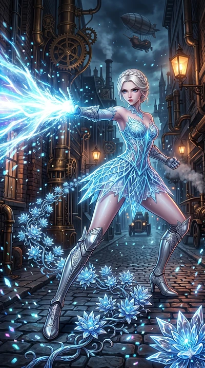 score_9, masterpiece, best quality, ultra-detailed, Set A: High-budget Anime Keyframe, Caucasian (human ears) woman. Low angle cowboy shot filling the entire 9:16 frame with her statuesque presence. Theme: Primal Nature. unleashing a massive energy w