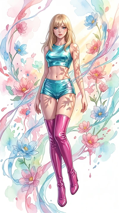 score_9, masterpiece, best quality, ultra-detailed, high-budget anime keyframe, editorial fashion photography, tasteful artistic composition, Japanese woman. low angle full-body shot from head to toe showing her feet, filling the entire 9:16 vertical