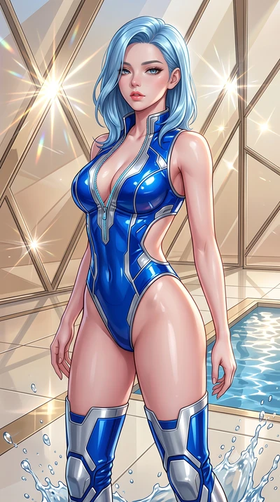 score_9, masterpiece, best quality, ultra-detailed, high-budget anime keyframe, semi-realistic 3D game render, editorial fashion photography, tasteful artistic composition, Korean woman. close-up cowboy shot from the waist and thighs up, the characte