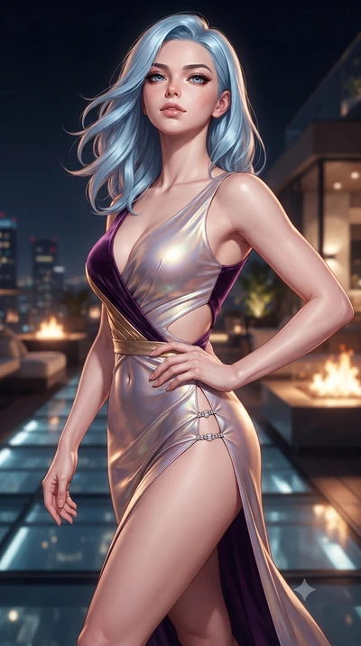 score_9, masterpiece, best quality, ultra-detailed, high-budget anime keyframe, editorial fashion photography, tasteful artistic composition, Korean woman. close-up cowboy shot from the waist and thighs up, the character dominates the composition, fi