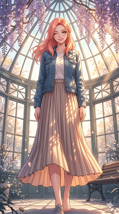 score_9, masterpiece, best quality, ultra-detailed, high-budget anime keyframe, vibrant anime aesthetic, Japanese woman. low angle full-body shot from head to toe showing her feet, filling the entire 9:16 vertical frame with her statuesque presence, 