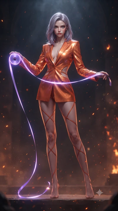 score_9, masterpiece, best quality, ultra-detailed, High-budget Anime Keyframe, editorial fashion photography, tasteful artistic composition, realistic cosplay photography, Caucasian woman, strictly human ears. Dynamic full-body shot stretching the v