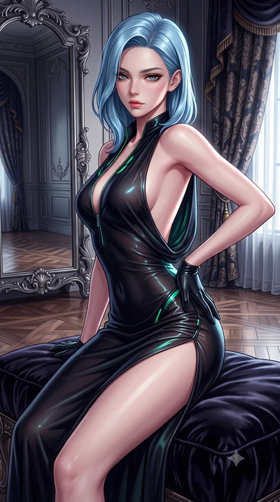 score_9, masterpiece, best quality, ultra-detailed, high-budget anime keyframe, semi-realistic 3D game render, editorial fashion photography, tasteful artistic composition, Korean woman. close-up cowboy shot from the waist and thighs up, the characte