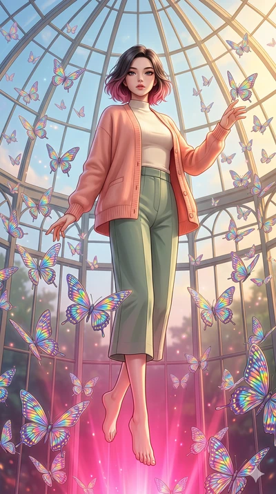 score_9, masterpiece, best quality, ultra-detailed, high-budget anime keyframe, editorial fashion photography, tasteful artistic composition, Korean woman. low angle full-body shot from head to toe showing her feet, filling the entire 9:16 vertical f