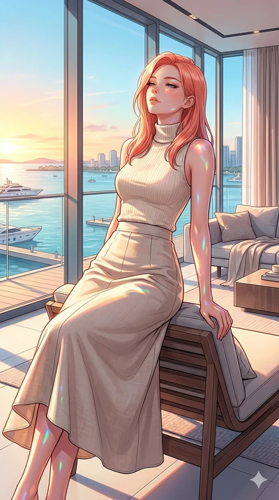 score_9, masterpiece, best quality, ultra-detailed, high-budget anime keyframe, editorial fashion photography, tasteful artistic composition, Japanese woman. cowboy shot from the thighs up, character and outfit filling the frame for maximum editorial