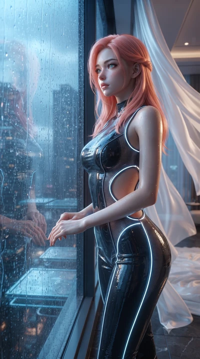 score_9, masterpiece, best quality, ultra-detailed, High-budget Anime Keyframe, editorial fashion photography, tasteful artistic composition, realistic cosplay photography, East Asian woman. Low angle cowboy shot filling the entire 9:16 frame with he