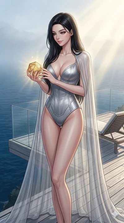 score_9, masterpiece, best quality, ultra-detailed, high-budget anime keyframe, editorial fashion photography, tasteful artistic composition, Korean woman. cowboy shot from the thighs up, character and outfit filling the frame for maximum editorial p