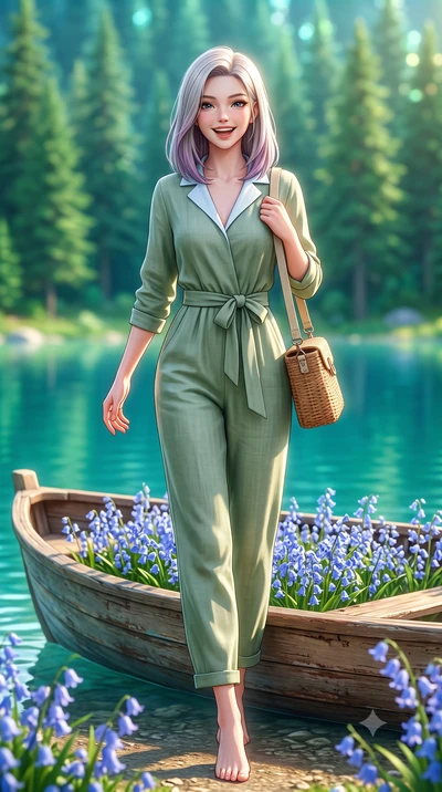 score_9, masterpiece, best quality, ultra-detailed, high-budget anime keyframe, semi-realistic 3D game render, editorial fashion photography, tasteful artistic composition, Caucasian woman. low angle full-body shot from head to toe showing her feet, 