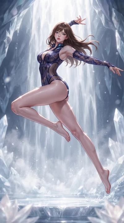 score_9, masterpiece, best quality, ultra-detailed, high-budget anime keyframe, editorial fashion photography, tasteful artistic composition, Korean woman. low angle full-body shot from head to toe showing her feet, filling the entire 9:16 vertical f