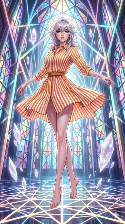 score_9, masterpiece, best quality, ultra-detailed, high-budget anime keyframe, editorial fashion photography, tasteful artistic composition, Japanese woman. low angle full-body shot from head to toe showing her feet, filling the entire 9:16 vertical