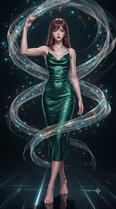 score_9, masterpiece, best quality, ultra-detailed, high-budget anime keyframe, editorial fashion photography, tasteful artistic composition, Korean woman. low angle full-body shot from head to toe showing her feet, filling the entire 9:16 vertical f