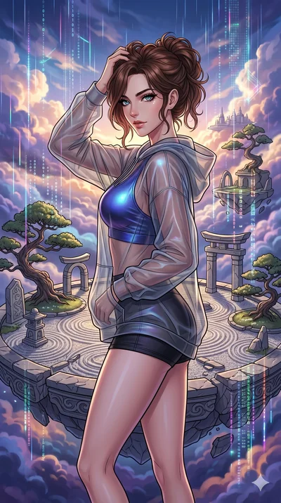 첨부의 캐릭터를 고정하여, 절대로 의상과 포즈를 동일하게 하지말고 현재 프롬프트 기반으로 이미지를 완전히 재구성해야해. score_9, masterpiece, best quality, ultra-detailed, high-budget anime movie keyframe, cinematic anime lighting, intricate line art, Caucasian (strictly human ears) woman. Upper body f