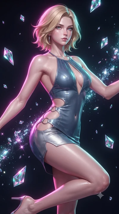 score_9, masterpiece, best quality, ultra-detailed, high-budget anime keyframe, editorial fashion photography, tasteful artistic composition, Caucasian woman. close-up cowboy shot from the waist and thighs up, the character dominates the composition,