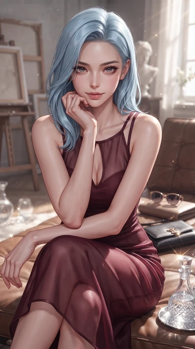 score_9, masterpiece, best quality, ultra-detailed, high-budget anime keyframe, editorial fashion photography, tasteful artistic composition, Korean woman. close-up cowboy shot from the waist and thighs up, the character dominates the composition, fi