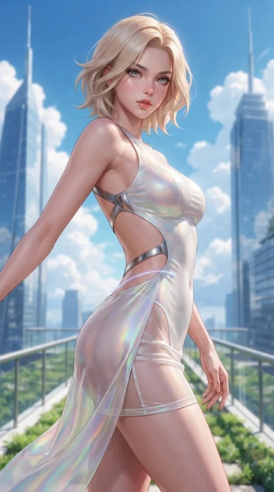 score_9, masterpiece, best quality, ultra-detailed, high-budget anime keyframe, editorial fashion photography, tasteful artistic composition, Caucasian woman. close-up cowboy shot from the waist and thighs up, the character dominates the composition,