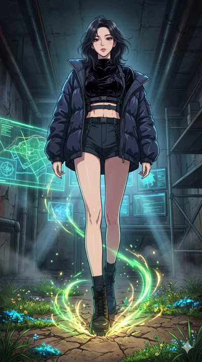 score_9, masterpiece, best quality, ultra-detailed, High-budget Anime Keyframe, vibrant colors, fluid line-art, expressive lighting, cinematic composition, Ufotable-style visual effects, top-tier animation quality, Korean woman with idol-like refined