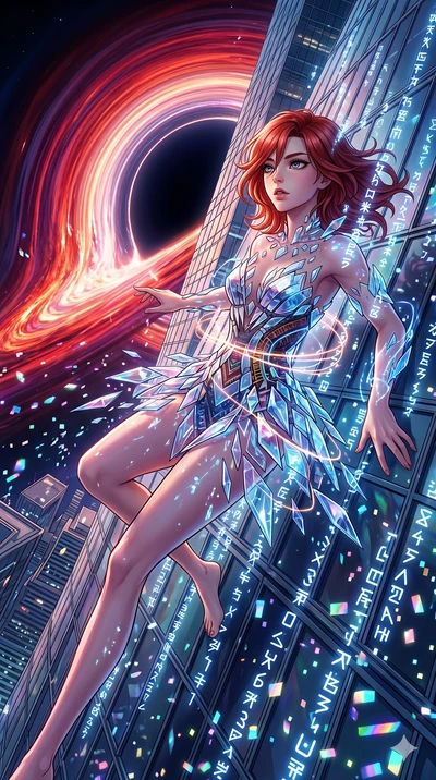 score_9, masterpiece, best quality, ultra-detailed, Set A: High-budget Anime Keyframe, Caucasian (human ears) woman. Upper body close-up from the thighs up, character filling the screen for maximum presence. Theme: Historical Remix. sliding down a gl