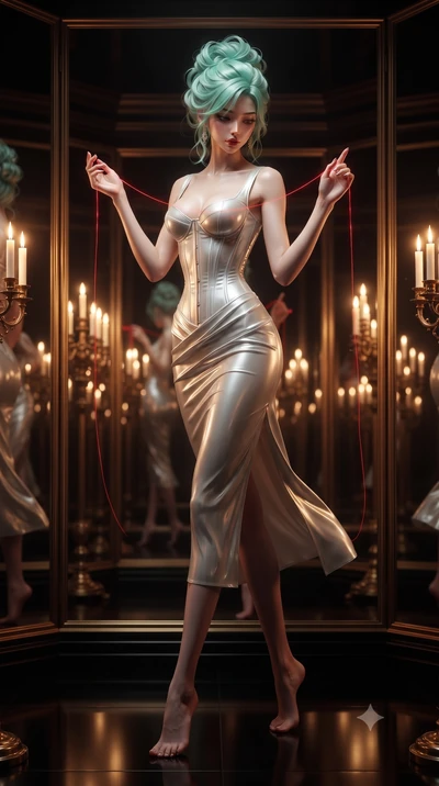 score_9, masterpiece, best quality, ultra-detailed, High-budget Anime Keyframe, editorial fashion photography, tasteful artistic composition, realistic cosplay photography, East Asian woman. Dynamic full-body shot stretching the vertical silhouette t