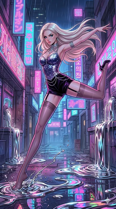 score_9, masterpiece, best quality, ultra-detailed, high-budget anime movie keyframe, cinematic anime lighting, intricate line art, Caucasian (strictly human ears) woman. Dynamic full-body shot stretching the vertical silhouette across the 9:16 frame