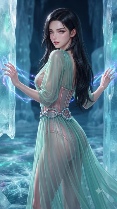 score_9, masterpiece, best quality, ultra-detailed, high-budget anime keyframe, editorial fashion photography, tasteful artistic composition, Korean woman. close-up cowboy shot from the waist and thighs up, the character dominates the composition, fi