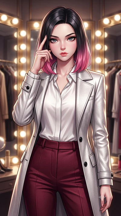 score_9, masterpiece, best quality, ultra-detailed, high-budget anime keyframe, editorial fashion photography, tasteful artistic composition, Korean woman. close-up cowboy shot from the waist and thighs up, the character dominates the composition, fi