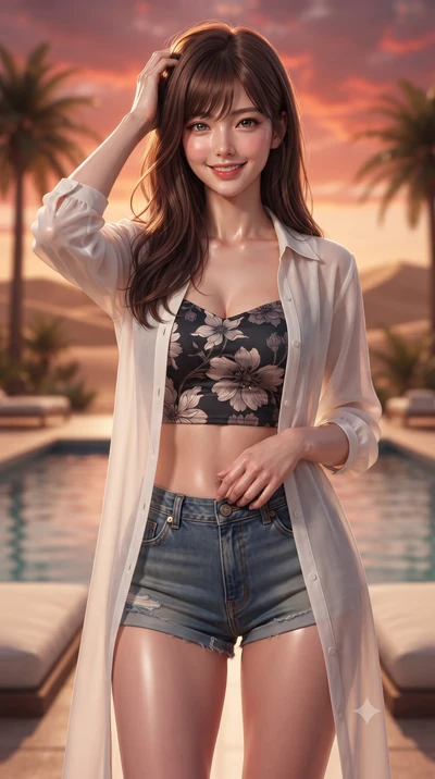 score_9, masterpiece, best quality, ultra-detailed, high-budget anime keyframe, editorial fashion photography, tasteful artistic composition, Korean woman woman. close-up cowboy shot from the waist and thighs up, the character dominates the compositi