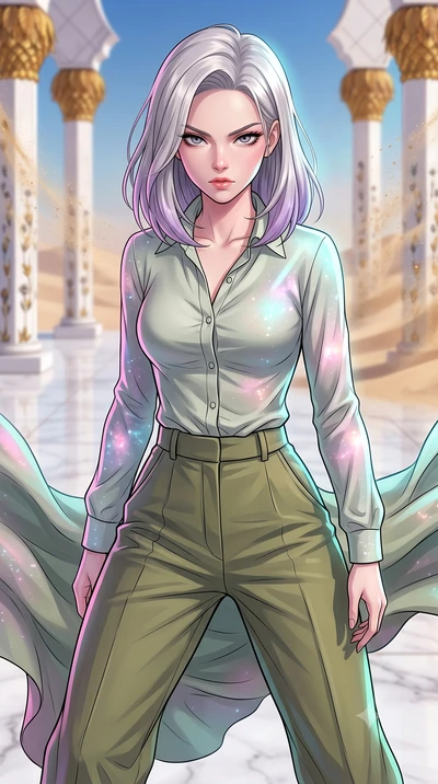 score_9, masterpiece, best quality, ultra-detailed, high-budget anime keyframe, clean line-art, cel-shading, Caucasian woman, strictly human ears. close-up cowboy shot from the waist and thighs up, the character dominates the composition, filling the