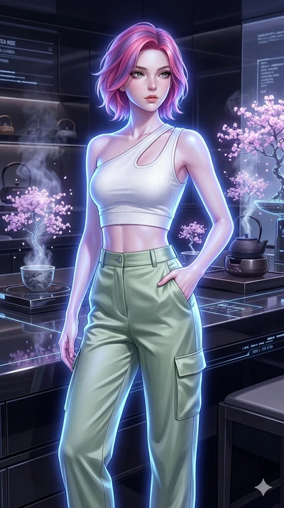 score_9, masterpiece, best quality, ultra-detailed, high-budget anime keyframe, editorial fashion photography, tasteful artistic composition, Caucasian woman, strictly human ears. cowboy shot from the thighs up, character and outfit filling the frame