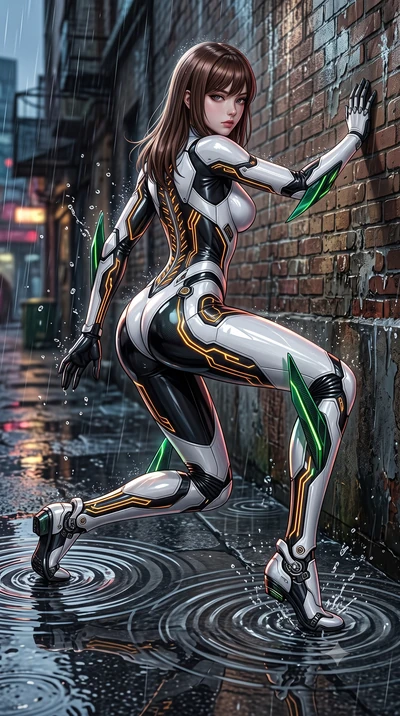 score_9, masterpiece, best quality, ultra-detailed, high-budget anime keyframe, semi-realistic 3D game render, editorial fashion photography, tasteful artistic composition, Korean woman. low angle full-body shot from head to toe showing her feet, fil