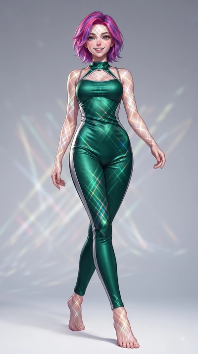 score_9, masterpiece, best quality, ultra-detailed, high-budget anime keyframe, editorial fashion photography, tasteful artistic composition, Caucasian woman. low angle full-body shot from head to toe showing her feet, filling the entire 9:16 vertica