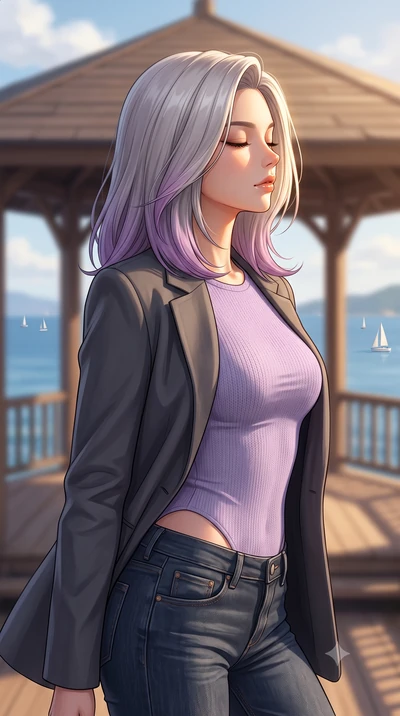 score_9, masterpiece, best quality, ultra-detailed, high-budget anime keyframe, editorial fashion photography, tasteful artistic composition, Caucasian woman woman. close-up cowboy shot from the waist and thighs up, the character dominates the compos