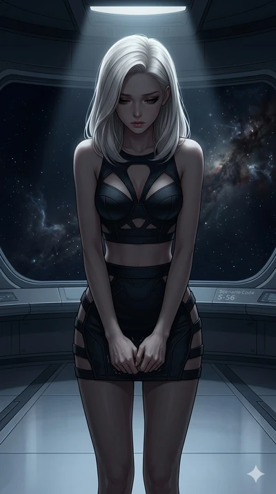 score_9, masterpiece, best quality, ultra-detailed, high-budget anime keyframe, editorial fashion photography, tasteful artistic composition, Caucasian woman, strictly human ears. cowboy shot from the thighs up, character and outfit filling the frame