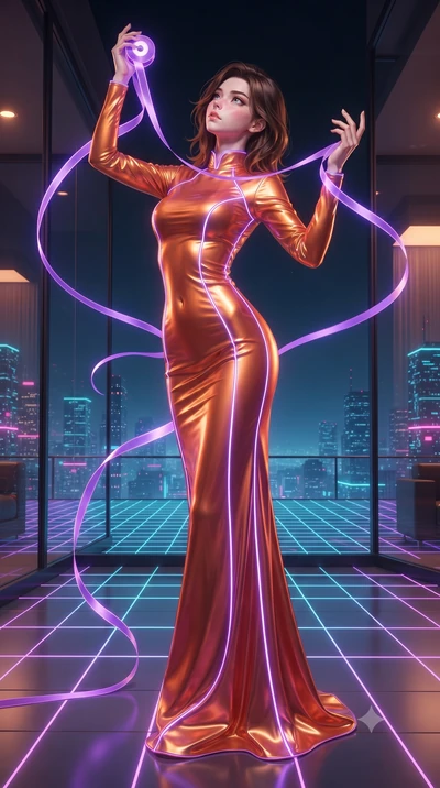 score_9, masterpiece, best quality, ultra-detailed, High-budget Anime Keyframe, editorial fashion photography, tasteful artistic composition, realistic cosplay photography, East Asian woman. Dynamic full-body shot stretching the vertical silhouette t