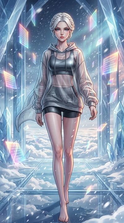 score_9, masterpiece, best quality, ultra-detailed, high-budget anime movie keyframe, cinematic anime lighting, intricate line art, Korean anime girl. Medium shot of upper body capturing the intricate details of her high-fashion attire. walking throu