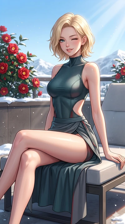 score_9, masterpiece, best quality, ultra-detailed, high-budget anime keyframe, vibrant anime aesthetic, Caucasian woman, strictly human ears. cowboy shot from the thighs up, character and outfit filling the frame for maximum presence. She is sitting
