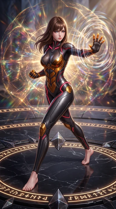 score_9, masterpiece, best quality, ultra-detailed, high-budget anime keyframe, semi-realistic 3D game render, editorial fashion photography, tasteful artistic composition, Korean woman. low angle full-body shot from head to toe showing her feet, fil