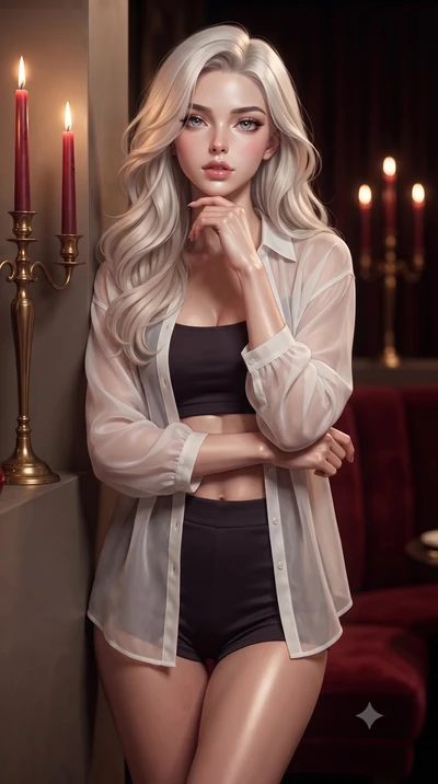 score_9, masterpiece, best quality, ultra-detailed, high-budget anime keyframe, editorial fashion photography, tasteful artistic composition, Caucasian woman. close-up cowboy shot from the waist and thighs up, the character dominates the composition,