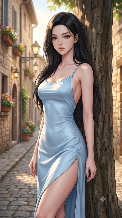 score_9, masterpiece, best quality, ultra-detailed, high-budget anime keyframe, editorial fashion photography, tasteful artistic composition, Korean woman woman. close-up cowboy shot from the waist and thighs up, the character dominates the compositi