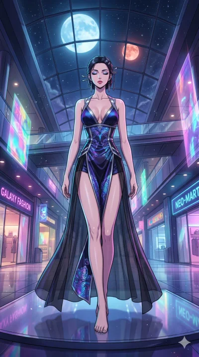score_9, masterpiece, best quality, ultra-detailed, high-budget anime movie keyframe, cinematic anime lighting, intricate line art, Caucasian (strictly human ears) woman. Low angle cowboy shot filling the entire 9:16 frame with her statuesque presenc
