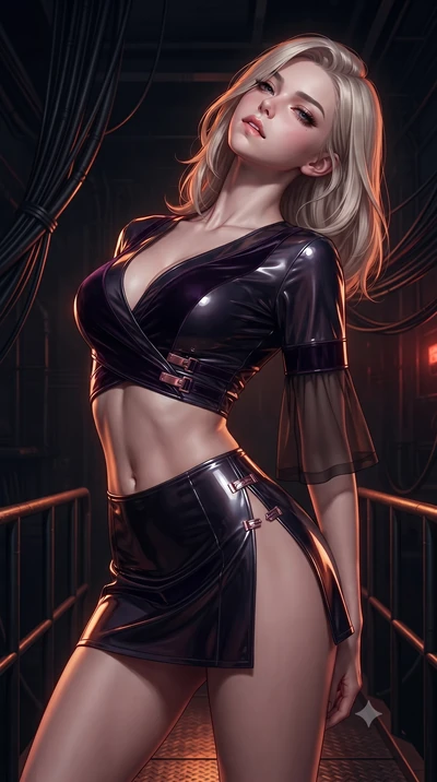 score_9, masterpiece, best quality, ultra-detailed, high-budget anime keyframe, editorial fashion photography, tasteful artistic composition, Caucasian woman. close-up cowboy shot from the waist and thighs up, the character dominates the composition,