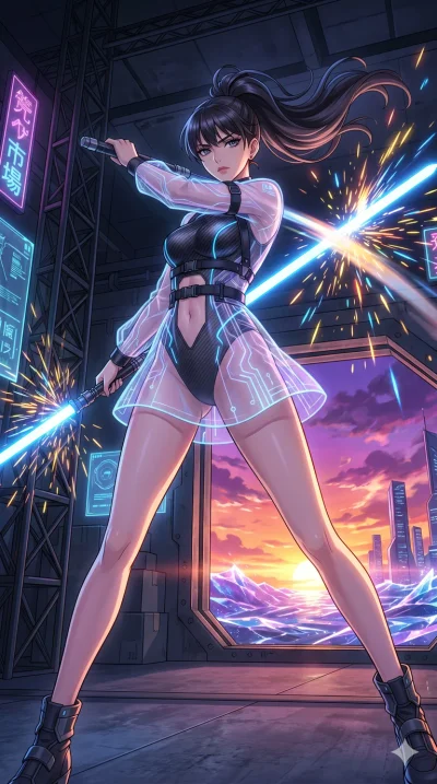 score_9, masterpiece, best quality, ultra-detailed, High-budget Anime Keyframe, vibrant colors, fluid line-art, expressive lighting, cinematic composition, Ufotable-style visual effects, top-tier animation quality, Japanese woman with delicate and el