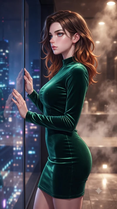 score_9, masterpiece, best quality, ultra-detailed, high-budget anime keyframe, editorial fashion photography, tasteful artistic composition, Korean woman woman. close-up cowboy shot from the waist and thighs up, the character dominates the compositi