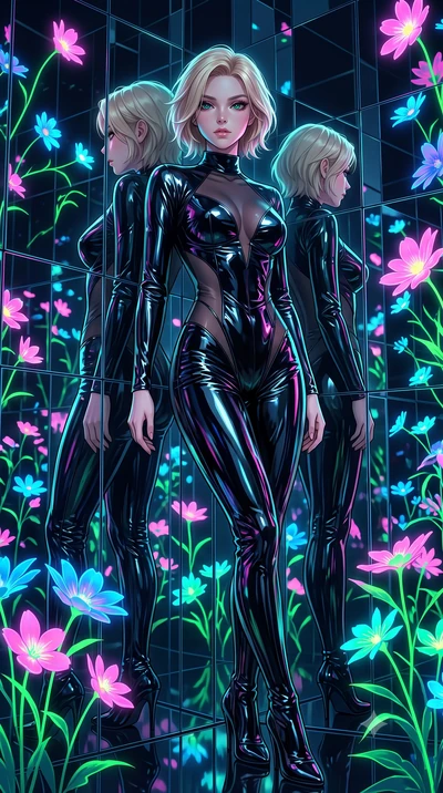 score_9, masterpiece, best quality, ultra-detailed, High-budget Anime Keyframe, Caucasian woman, strictly human ears. Low angle cowboy shot filling the entire 9:16 frame with her statuesque presence. Scenario 303: leaning back against a wall of virtu